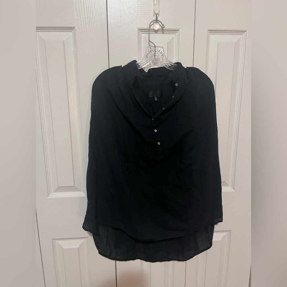 Nili Lotan 100% Cotton Long Sleeve Blouse Black Size Small